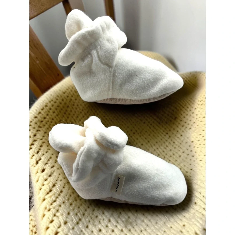 Pure Born Fleece Non Slip Ankle Wrap Stay On Baby Booties Off White Infant